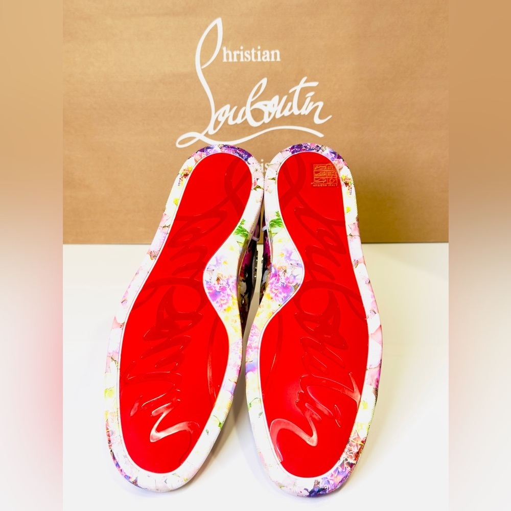 Christian Louboutin Blooming Orlato Abstract-print Silk High-top Trainers EU 44 - Picture 14 of 16